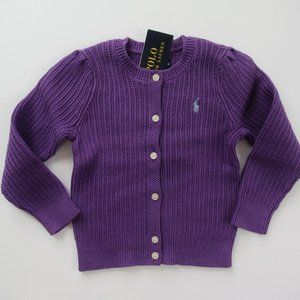 Ralph Lauren Girls Combed Cotton Cardigan Sweater Purple 3/3t NWT